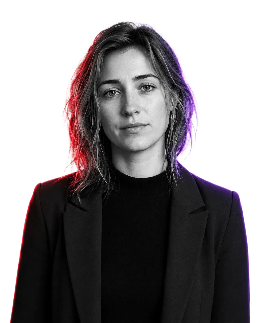 Porträt einer Frau mit schulterlangen Haaren im schwarzen Blazer